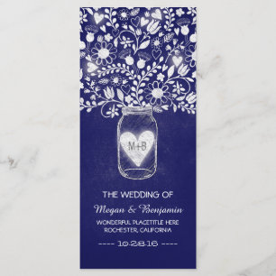 floral mason jar royal blue wedding programs