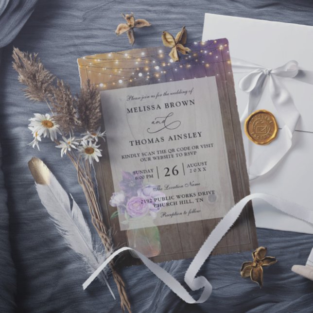 Floral Mason Jar Rustic Budget QR Code Wedding Invitation (Creator Uploaded)