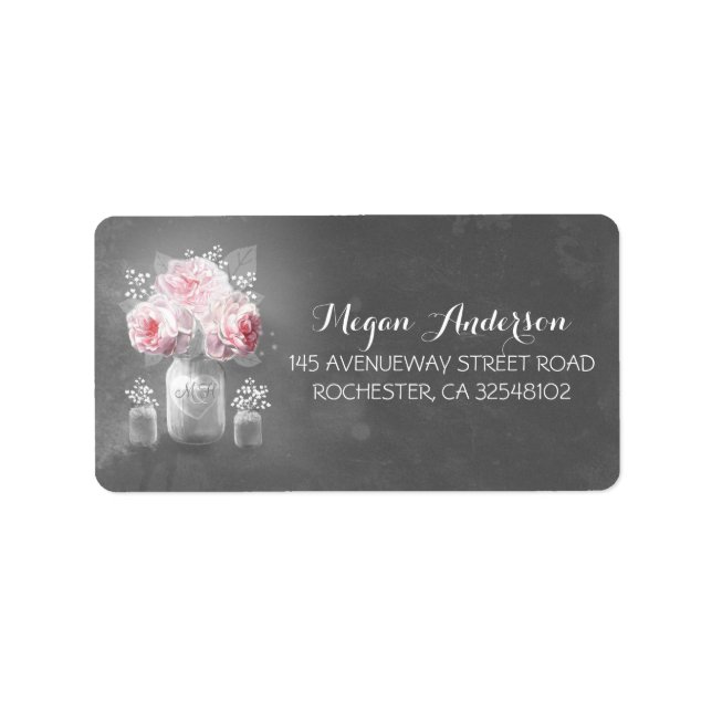 Floral Mason Jar Rustic Chalkboard Wedding Label (Front)