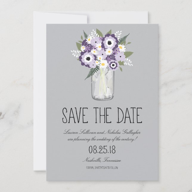Floral Mason Jar Save the Date (Front)