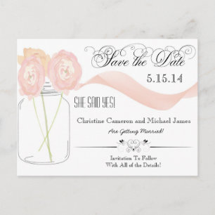 Floral Mason Jar Save the Date Postcards