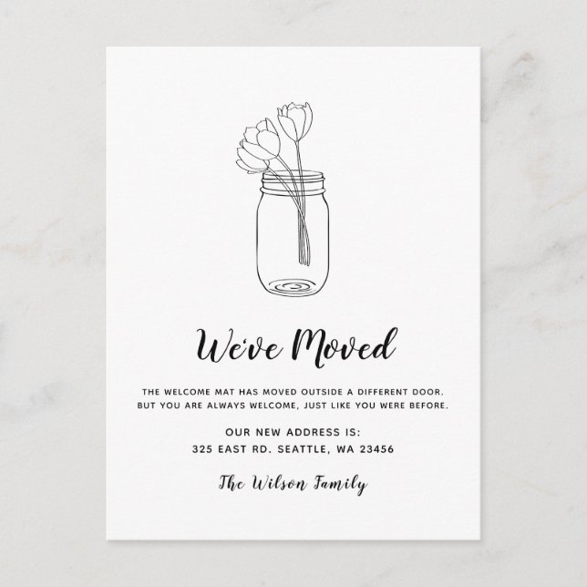 Floral Mason Jar We Have Moved New Address Moving Postcard (Front)