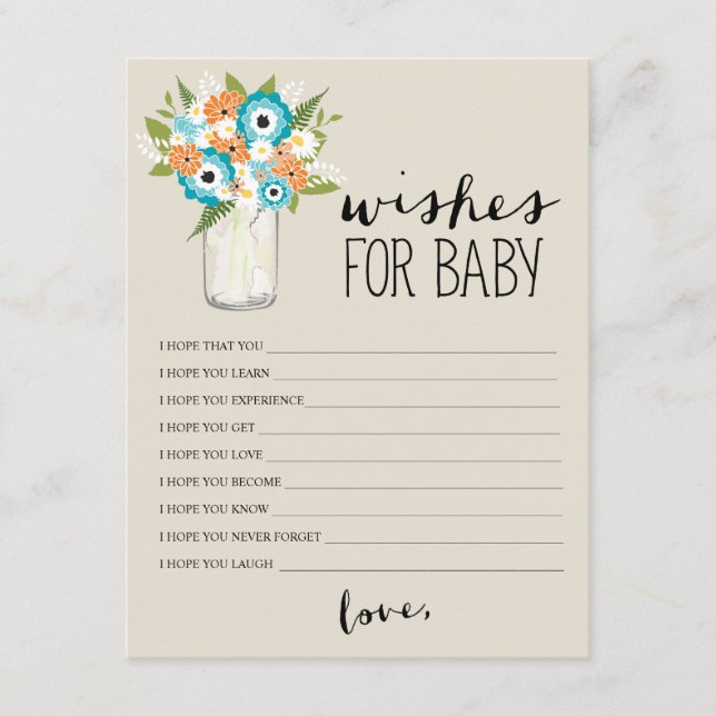 Floral Mason Jar | Wishes for Baby Advice Card (Front)