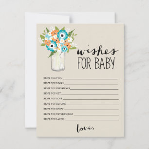 Floral Mason Jar Wishes for Baby Advice Card
