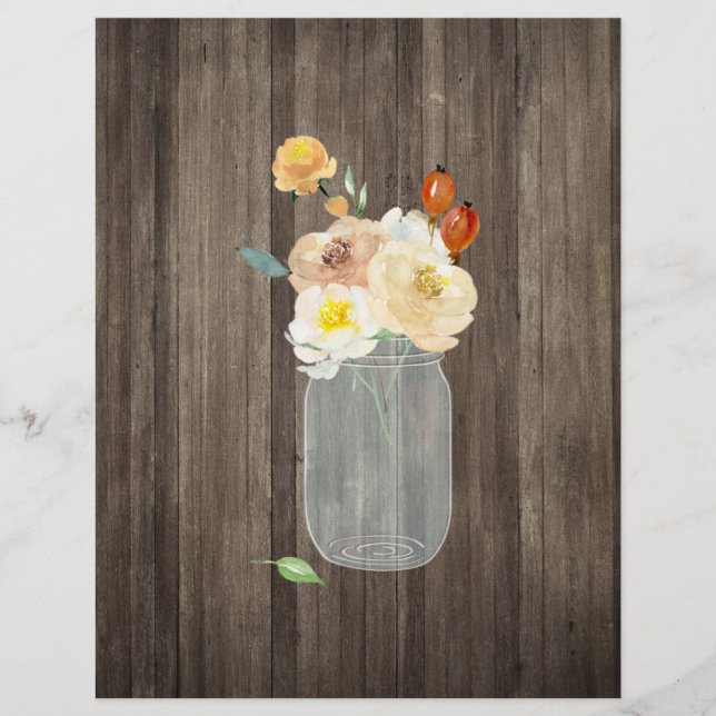 Floral Mason Jar & Wood Scrapbook Paper (Front)