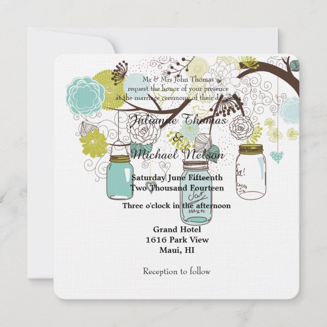 Floral Mason Jars Wedding Invitation (Front)