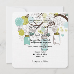 Floral Mason Jars Wedding Invitation