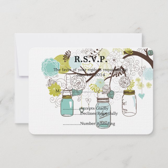Floral Mason Jars  Wedding RSVP (Front)