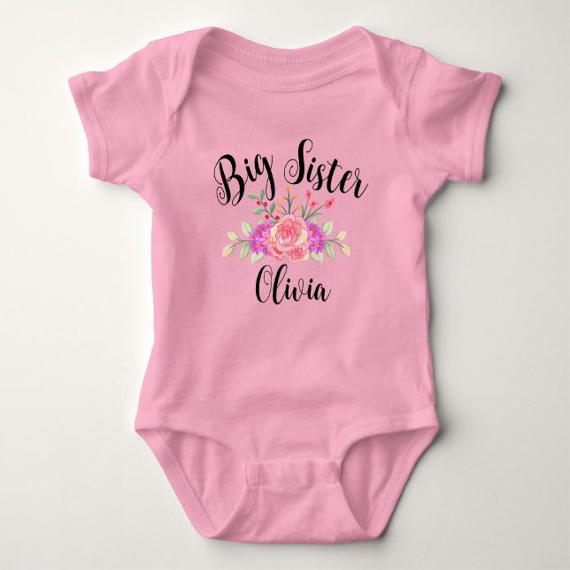Floral Matching big sister little sis  Baby Bodysuit (Front)