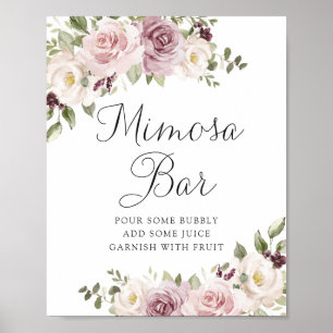 Floral Mauve Blush Elegant Wedding Mimosa Bar Poster
