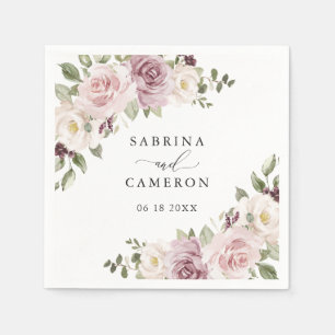 Floral Mauve Blush Greenery Personalised Wedding Napkin