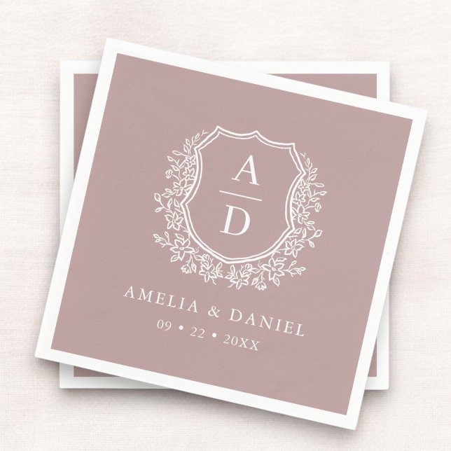 Floral Mauve Crest Wedding Monogram Napkin (Creator Uploaded)