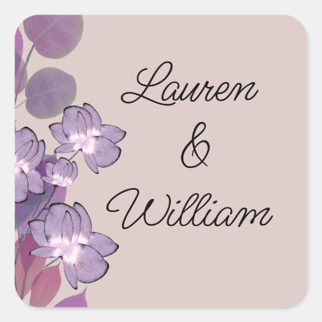 Floral mauve purple blush square sticker (Front)