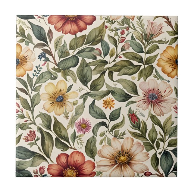 Floral Meadow Botanical Ceramic Tile (Front)
