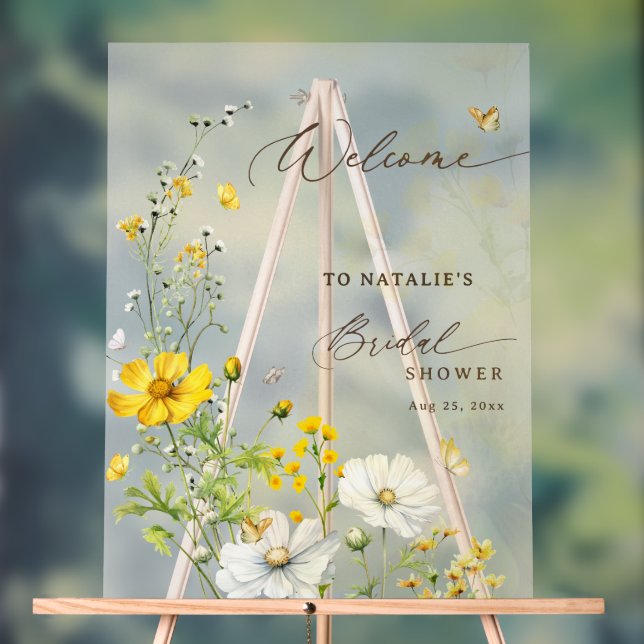 Floral Meadow Butterflies Bridal Shower Welcome Acrylic Sign (Neutral)