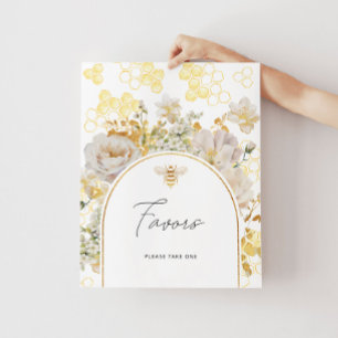 Floral meadow gold bee favours poster