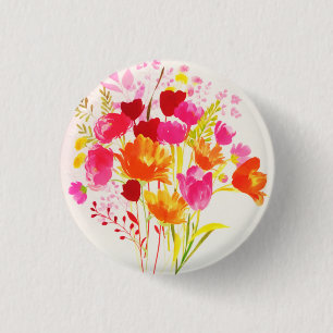 Floral Meadow Peach Pink Watercolor 3 Cm Round Badge