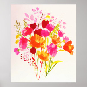 Floral Meadow Peach Pink Watercolor Poster