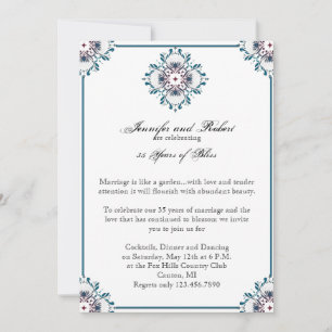 Floral Medallion in Teal Rose Wedding Anniversary Invitation