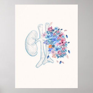 Floral medical kidney anatomy poster