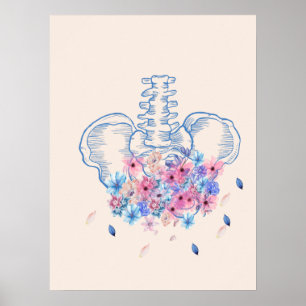 Floral medical pelvis anatomy poster