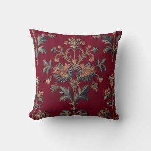 floral medieval embroidery in burgundy red cushion