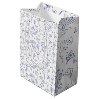 Floral medley outline in blue medium gift bag