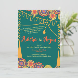 Floral Mehndi Night Ceremony Indian Wedding  Invitation