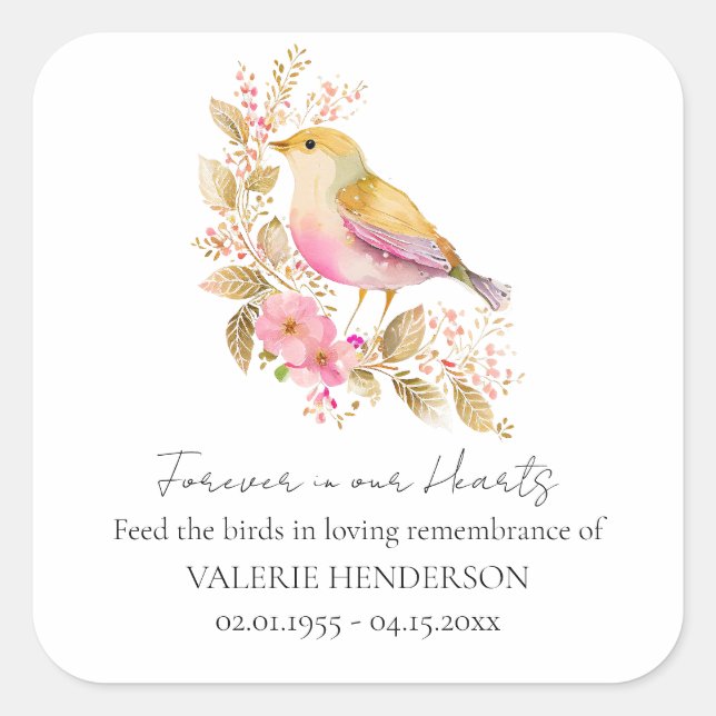 Floral Memorial Bird Seed Favours Sticker (Front)