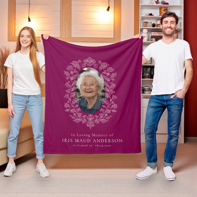 Floral Memorial Photo In Loving Memory Fleece Blanket (Creator Uploaded)