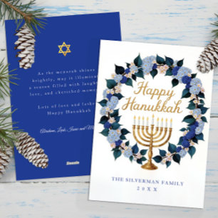 Floral Menorah Hanukkah Holiday Card