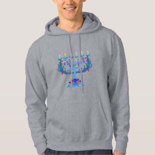 floral menorah hanukkah hoodie