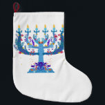 floral menorah hanukkah large christmas stocking<br><div class="desc">"floral menorah hanukkah ", "floral menorah""flowers menorah", "purple hanukkah", "pink hanukkah", "hanukkah menorah", "happy hanukkah", channukah, "floral hanukkah", Hanukkah</div>