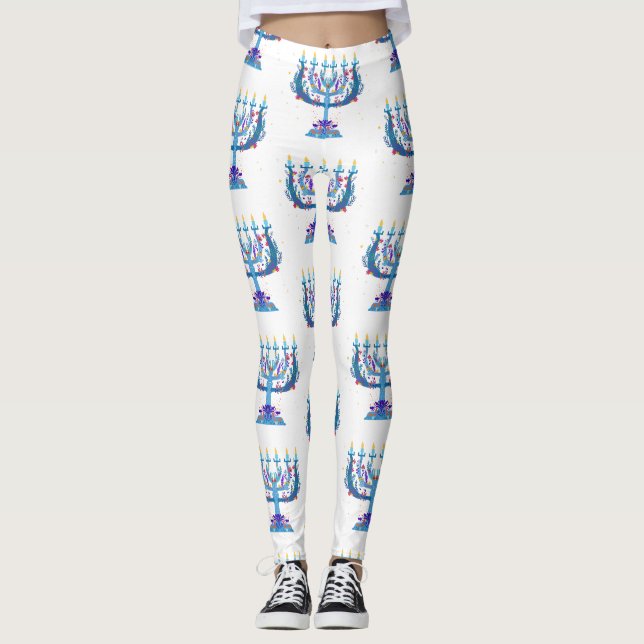 floral menorah hanukkah leggings (Front)