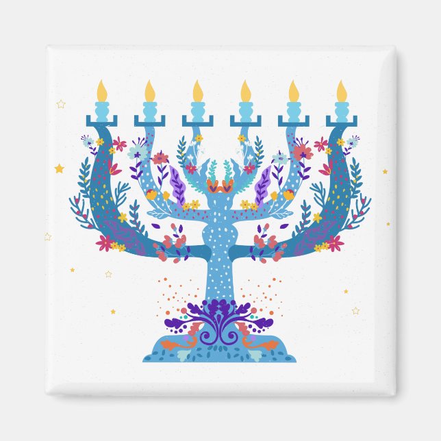 floral menorah hanukkah magnet (Front)