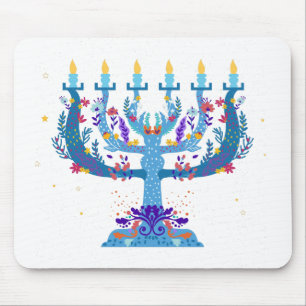 floral menorah hanukkah mouse pad