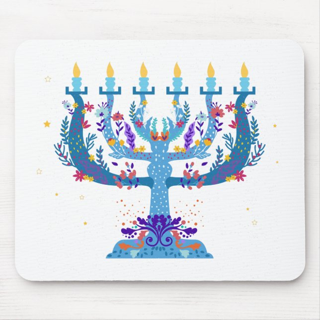 floral menorah hanukkah mouse pad (Front)