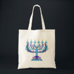 floral menorah hanukkah tote bag<br><div class="desc">"floral menorah hanukkah ", "flowers menorah", "purple hanukkah", "pink hanukkah", "hanukkah menorah", "happy hanukkah", channuka, channukah, hannukah, Hanukkah</div>