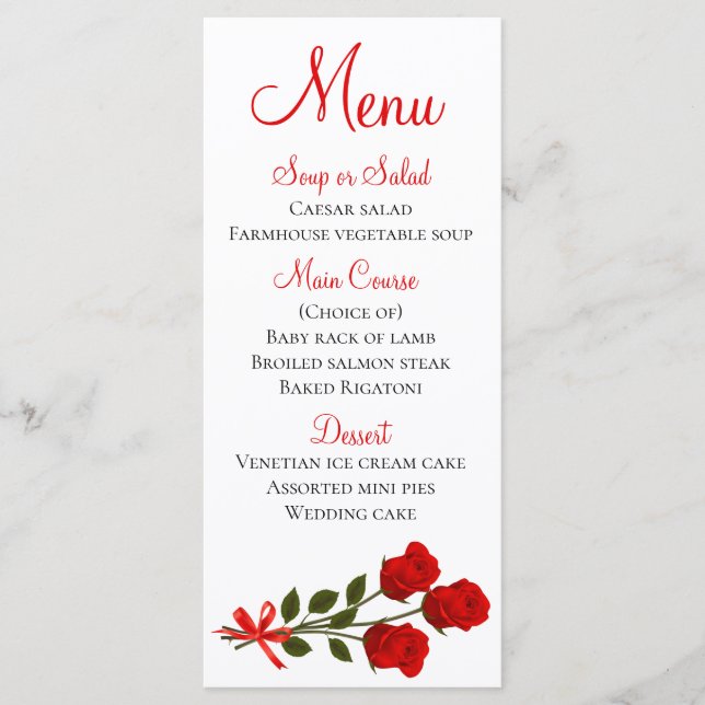 Floral Menu Red Rose Flower Wedding (Front)