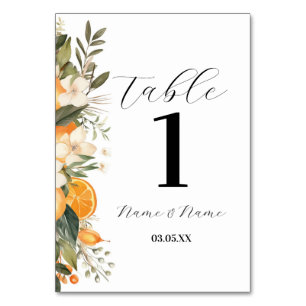Floral Menu Table Citrus Oranges Numbers Number