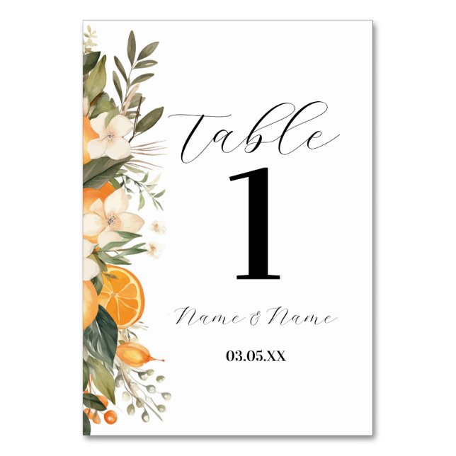 Floral Menu Table Citrus Oranges Numbers Number (Front)