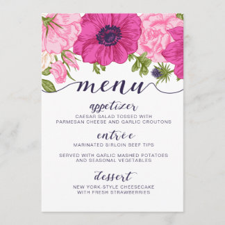 Floral Menu // Wedding, Bridal Shower, Baby Shower