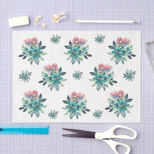 Floral Mermaid Decoupage For Shells Tissue Paper (Craft)