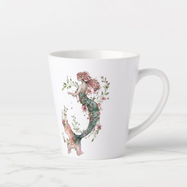 Floral Mermaid Latte Mug – Whimsical Romance (Right)