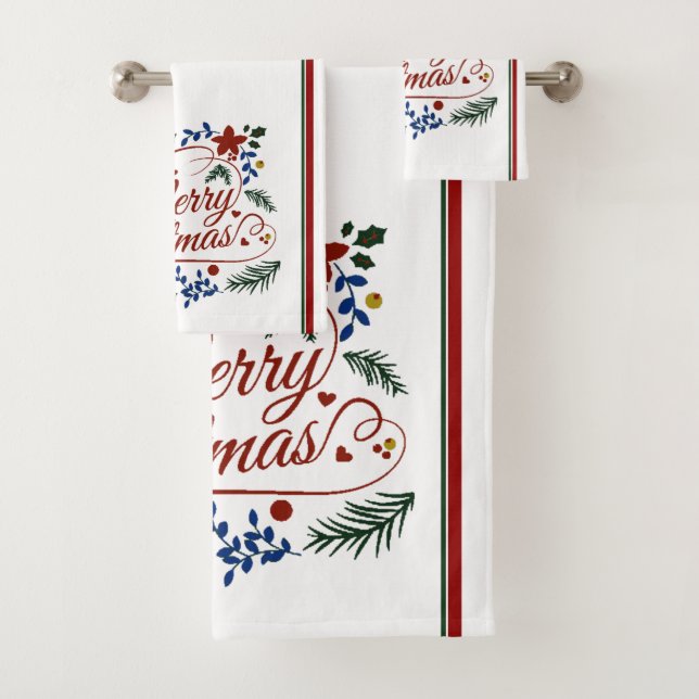 Floral Merry Christmas   Bath Towel Set (Insitu)