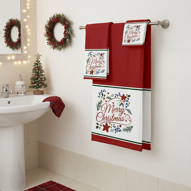 Floral Merry Christmas   Bath Towel Set (Creator Uploaded)