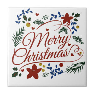 Floral Merry Christmas   Ceramic Tile
