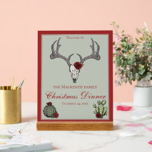 Floral Merry Christmas Deer Head Skull Cactus Acrylic Sign