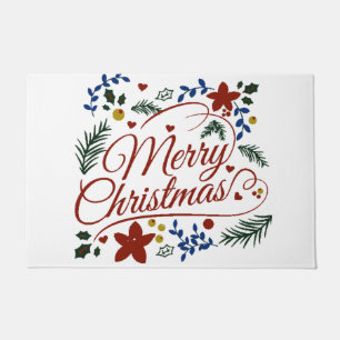 Floral Merry Christmas   Doormat