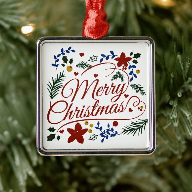 Floral Merry Christmas   Metal Ornament (Tree)